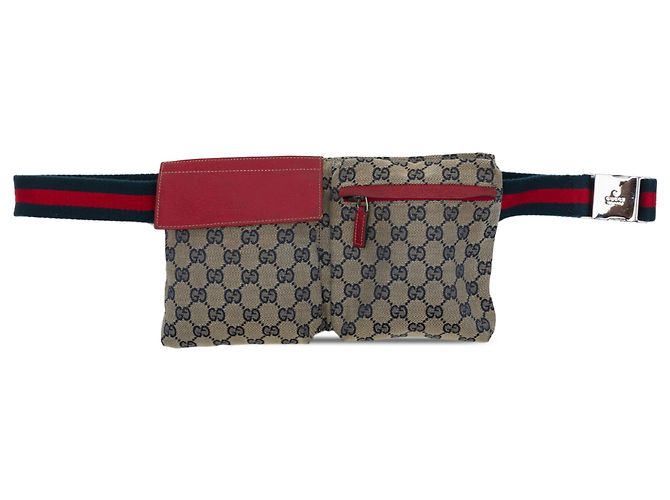Bolso cinturón Gucci GG Canvas Web beige con doble bolsillo
