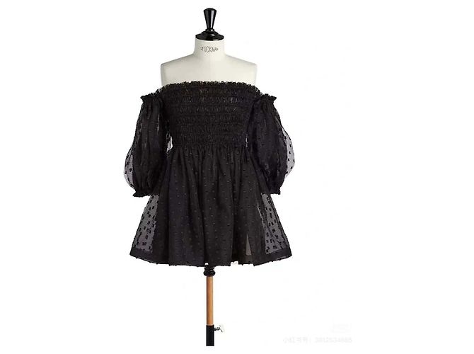 Vestido Dior de renda de bolinhas e tule preto de um ombro Multicor