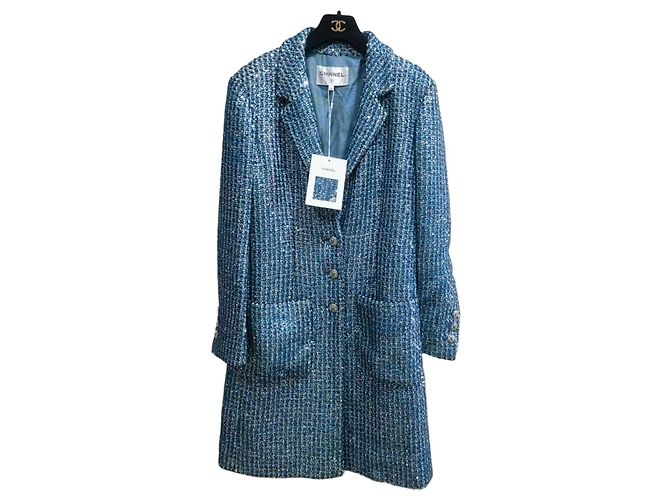 Chanel Turquoise Tweed Jacket with Sequins Size 38 Multiple colors