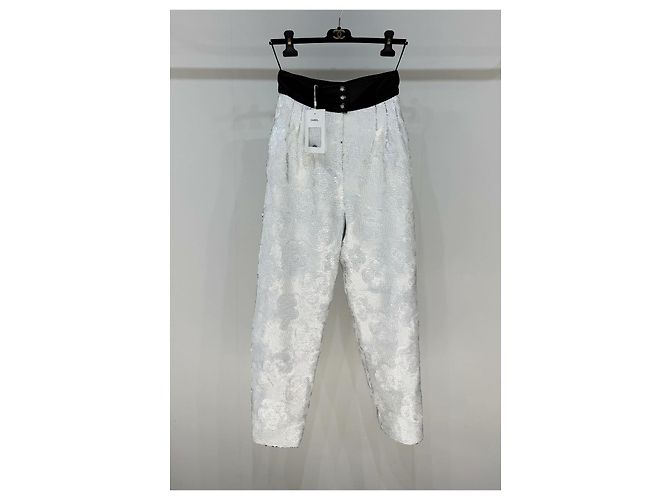 Chanel Sequin Camellia Pants White Polyester Multiple colors
