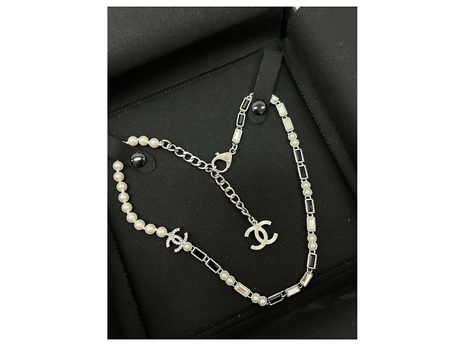 Collar Gargantilla Chanel de Cristal Blanco y Negro Double-C Multicolor