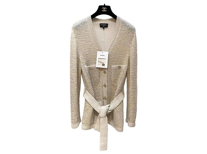 Jersey Chanel de lana beige con lentejuelas y hilos de oro Multicolor