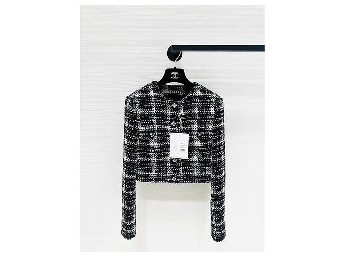 Casaco Chanel de tweed xadrez multicolorido Multicor