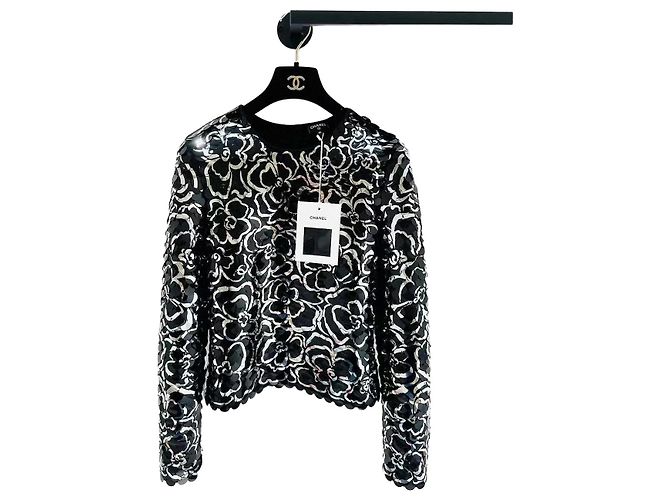 Pull Chanel en Laine avec Camélia à Paillettes Noir Multicolore