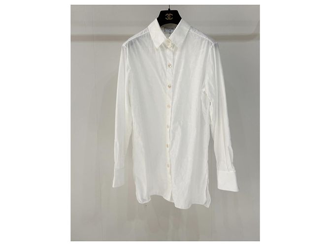 Camicia Chanel in cotone con motivo cometa double-C bianca Multicolore