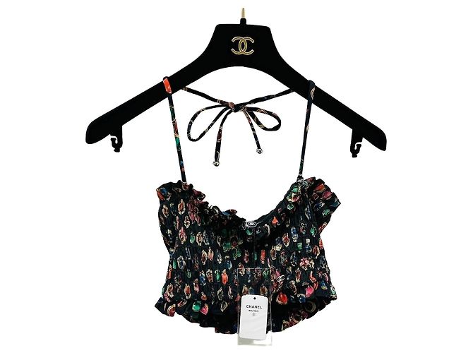 Chanel Camisole Top Black Jewel Tone Pattern Polyester Multiple colors