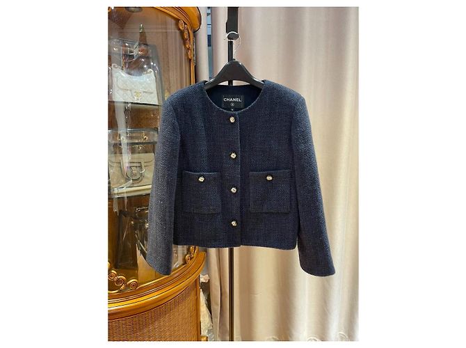 Giacca Chanel in tweed blu navy Multicolore