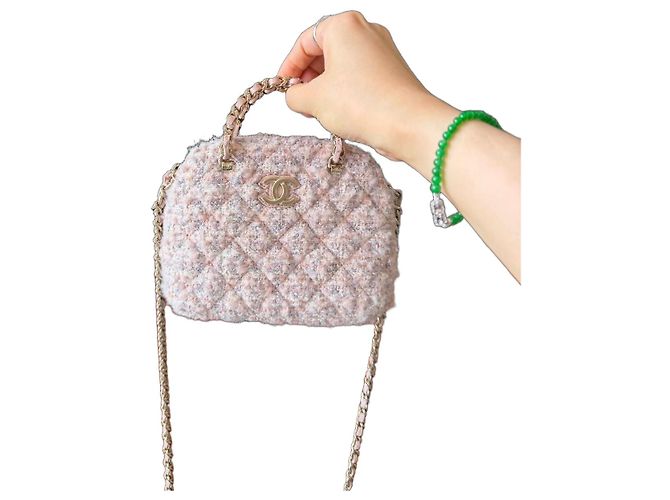 Mini Bolso Shell Chanel Rosa de Tweed Bouclé Multicolor
