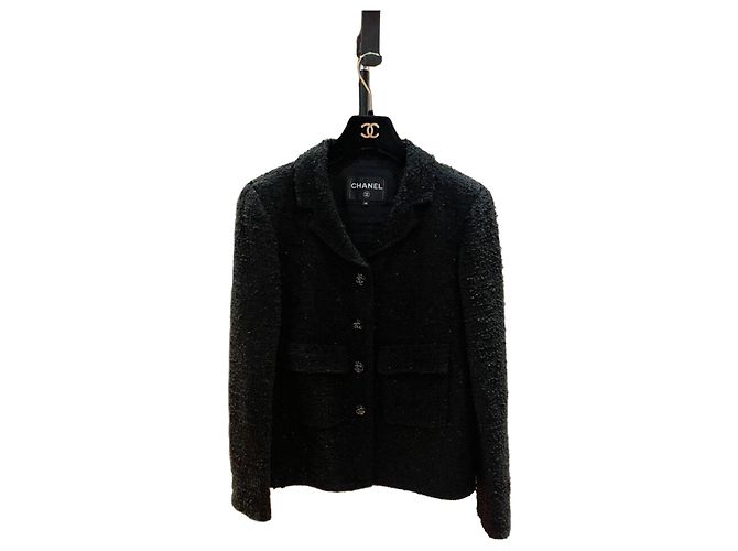 Chanel Black Tweed Jacket with Silver Thread Multiple colors