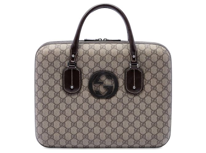 Pasta de Negócios Gucci GG Supreme Interlocking G Bege