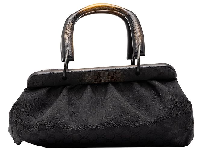 Bolso Gucci GG Canvas con estructura de madera negro