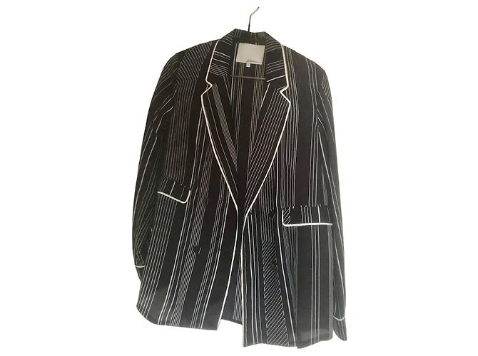 3.1 Phillip Lim Blazer de Seda com Riscas Preto Branco