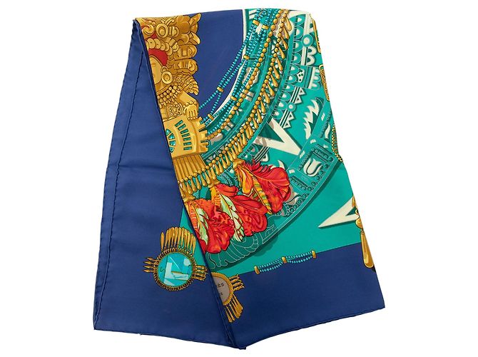 Hermès Mexique Seidentuch Blau