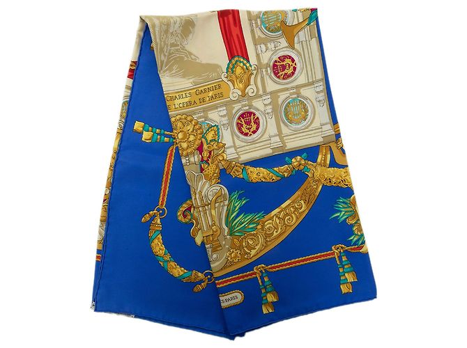 Pañuelo de seda azul Hermès Hommage A Charles Garnier 90