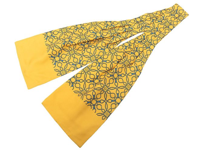 Pañuelo de seda Ascot estampado de cuerda amarillo Hermès