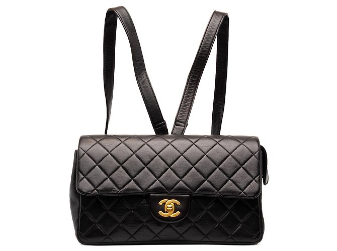 Black Chanel Medium Quilted Lambskin Flap Backpack