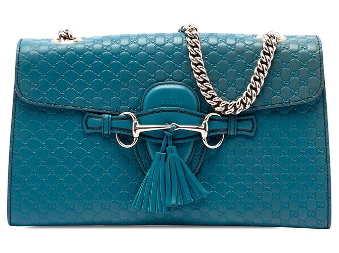 Borsa a tracolla Gucci Emily Medium Microguccissima Blu