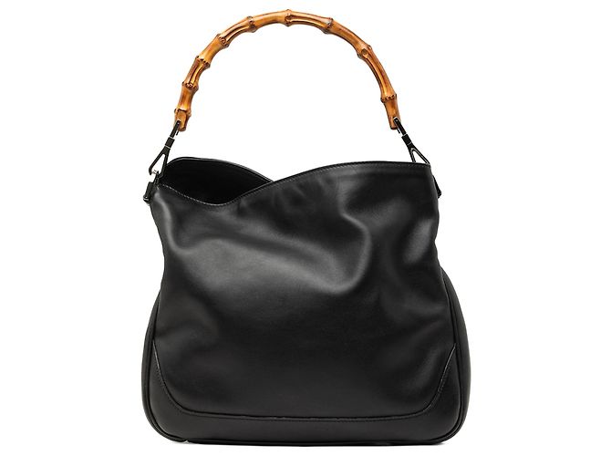Borsa Satchel Gucci in pelle di vitello nera con Bamboo e Web Nero