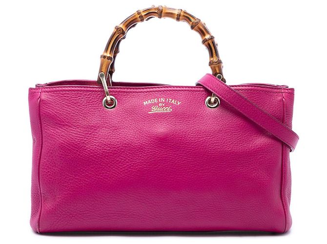 Bamboo Borsa Shopper Satchel Gucci Medium in pelle di vitello rosa con bambù