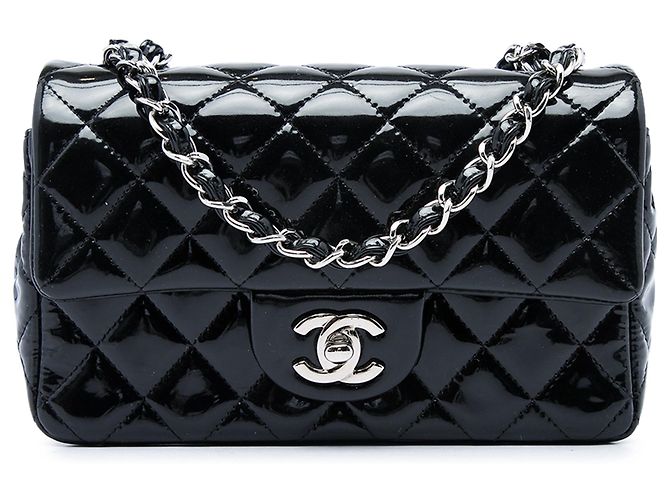 Borsa a tracolla Chanel Mini Rectangular Classic Single Flap in vernice nera Nero