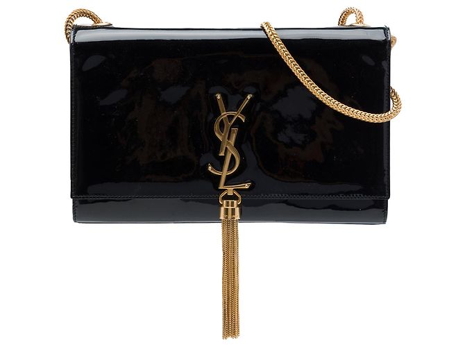 Autre Marque Borsa a tracolla Saint Laurent Kate Tassel Medium in vernice nera con monogramma classico Nero