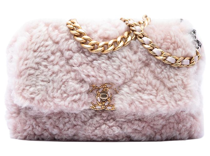 Sac à rabat Chanel 19 Medium en peau lainée rose