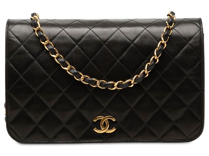 Borsa a tracolla Chanel Medium CC Quilted Lambskin Full Single Flap Nera Nero
