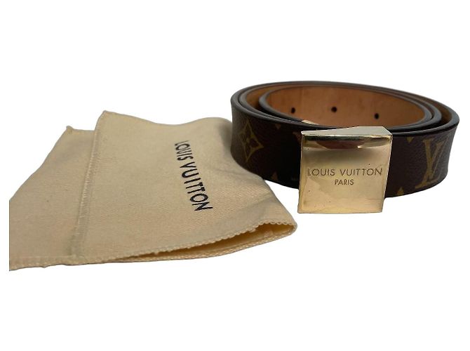 Louis Vuitton Monogram Leather Belt Brown Golden
