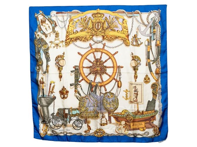 Hermès Lenço Hermes Carre 90 Museum Azul Cru