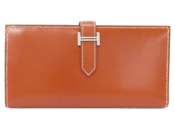 Hermès Cartera larga Hermes Bearn Soufflé Castaño Naranja