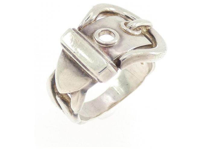 Ring Hermès Anillo de Banda Hermes Boucles Sellier Silver