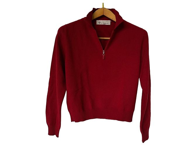 Brunello Cucinelli Roter Woll- und Kaschmirpullover mit Reißverschluss Bordeaux