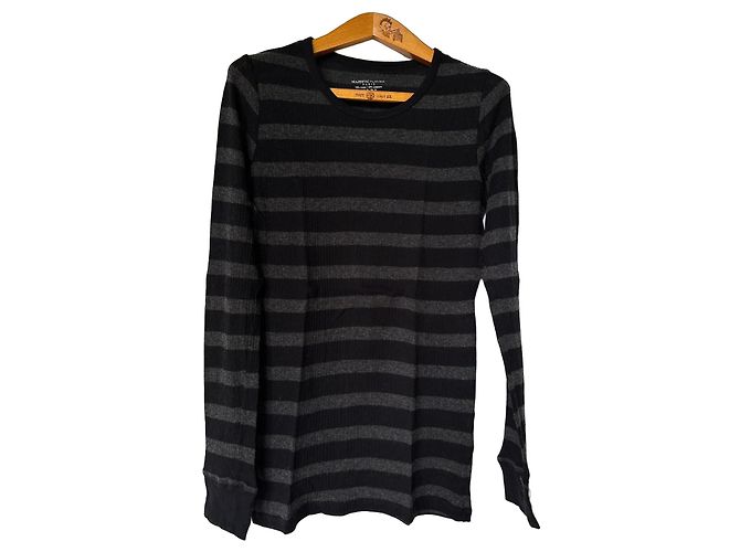 Autre Marque Majestic Filatures Pull à Rayures Noir Gris