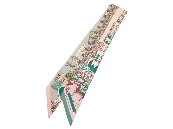 Hermès Pañuelo de seda Hermes Twilly Exposition Universelle Rosa Verde