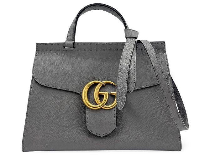 Gucci GG Marmont Top Handle Leather Medium Marrom