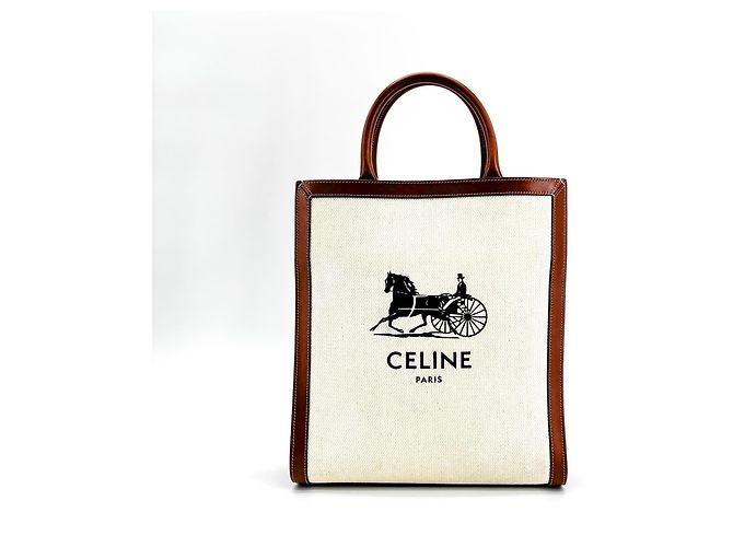 Céline Celine Vertical Cabas Canvas with Leather Small White