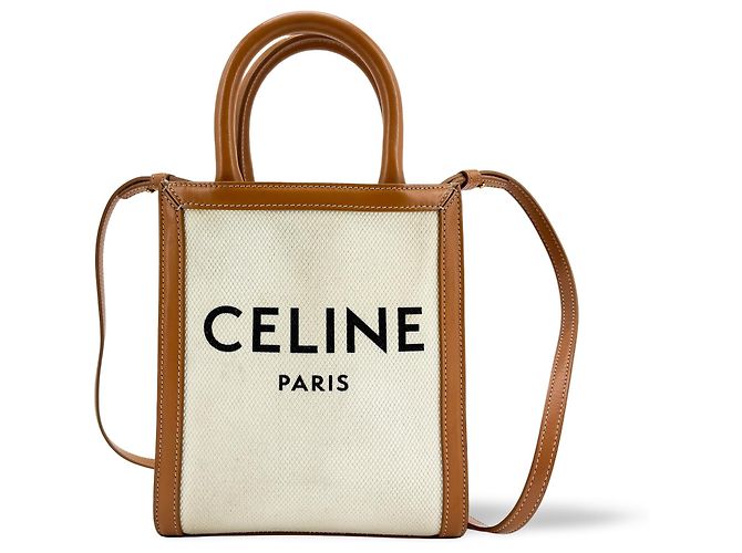 Céline Celine Vertical Cabas Canvas with Leather Small Beige
