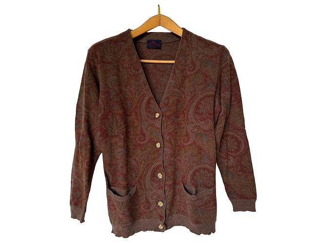 Etro brauner Wollcardigan mit Paisley-Muster