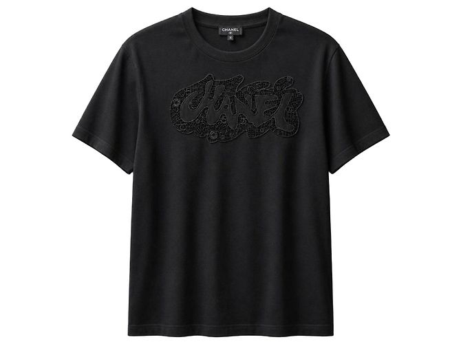 Chanel Camiseta de algodão preto bordada 2020