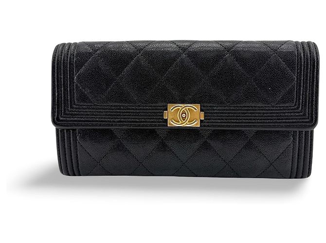 Chanel Boy Flap Quilted Caviar Long Black