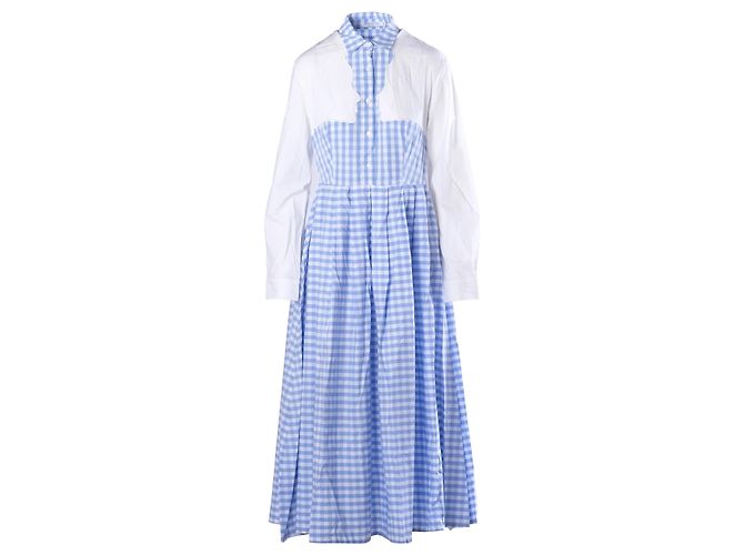 Autre Marque Vestido maxi de algodón de cuadros vichy azul y blanco Vivetta