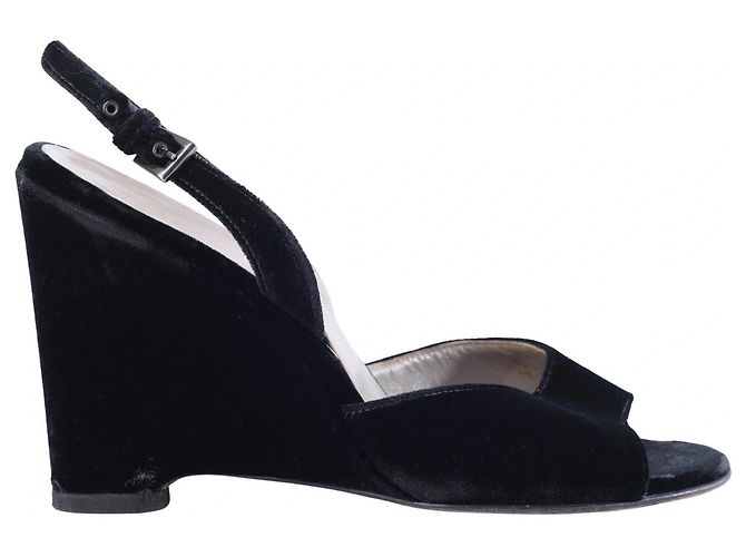 Sandali slingback con zeppa in velluto nero vintage Prada