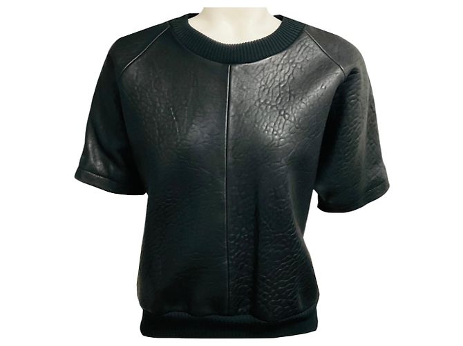 Vera Wang Collection Kurzarm-Top aus schwarzem Lammleder