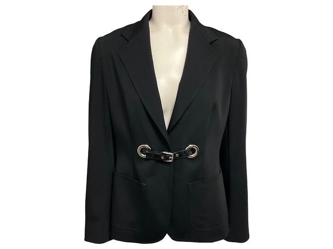 Dolce & Gabbana Jacke aus schwarzem Crepe mit Lackledergürtel