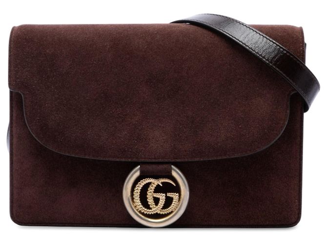 Borsa a tracolla Gucci Small Suede GG Ring Torchon marrone