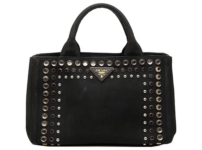 Sac à main Prada en toile Canapa clouté noir