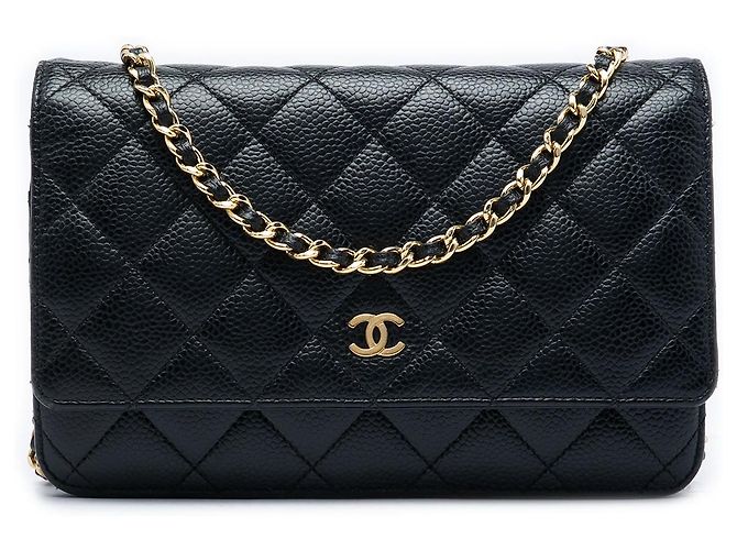 Borsa a tracolla Chanel CC Quilted Caviar Wallet on Chain Nera Nero