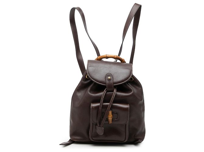 Brown Gucci Mini Calfskin Bamboo Drawstring Backpack