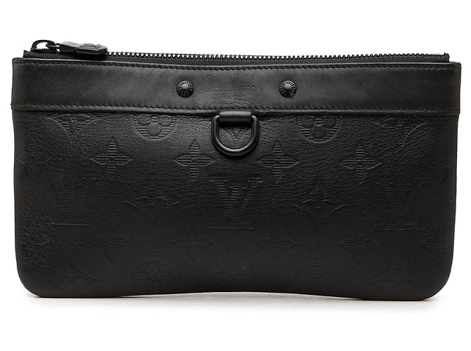 Louis Vuitton Monogram Shadow Pochette Discovery PM Clutch Bag Schwarz