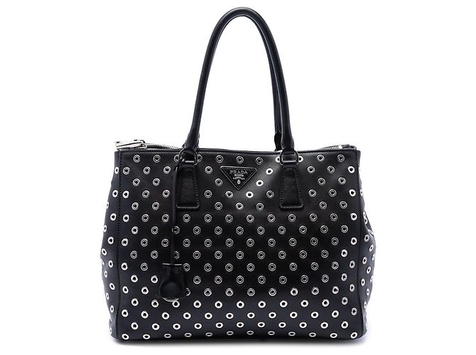Borsa Galleria Double Zip in vitello con occhielli Prada Large City Nera Nero